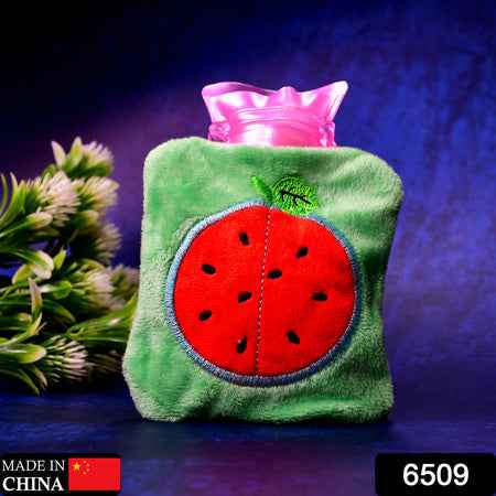6509 Watermelon Small Hot Water Bag With Cover For Pain Relief Neck Shoulder Pain And Hand Feet Warmer Menstrual Cramps.
