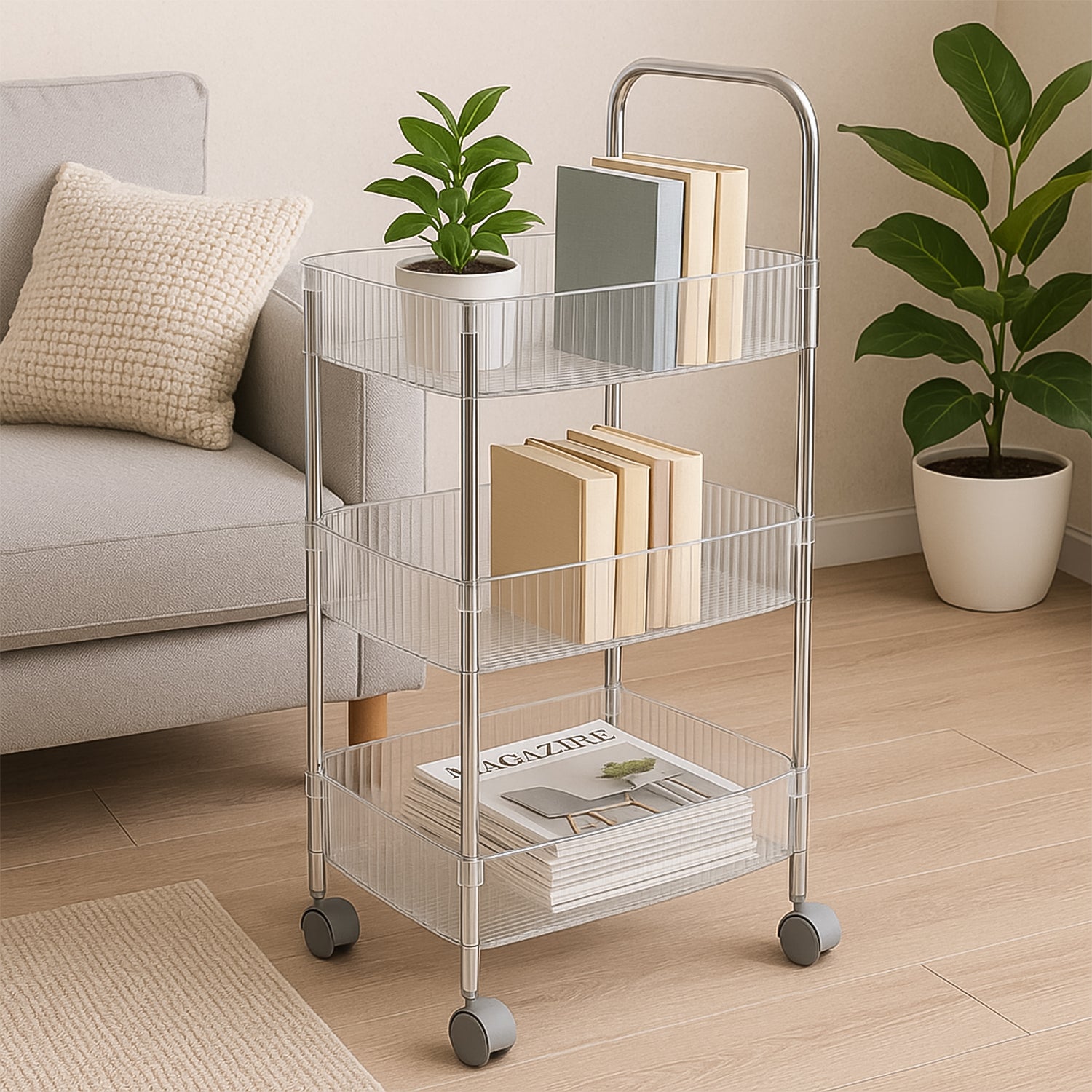 Apex Sapphire 3-layer Multipurpose Storage Trolley With Wheels - Zidbik