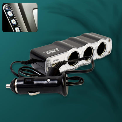 Triple 3 Way Car 12v Lighter Socket Splitter Usb Charger Power Adapter - Zidbik