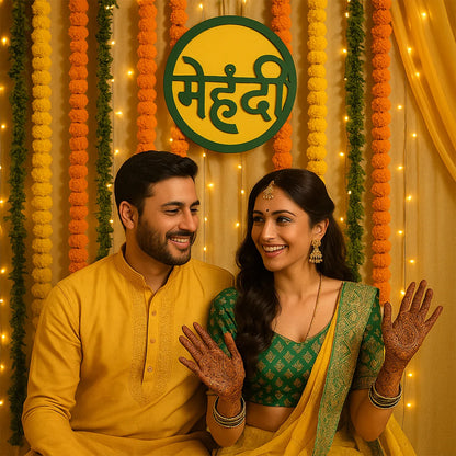 Mehndi Ceremony Wall Hanging Backdrop Sign Name Plate (1 Pc) - Zidbik