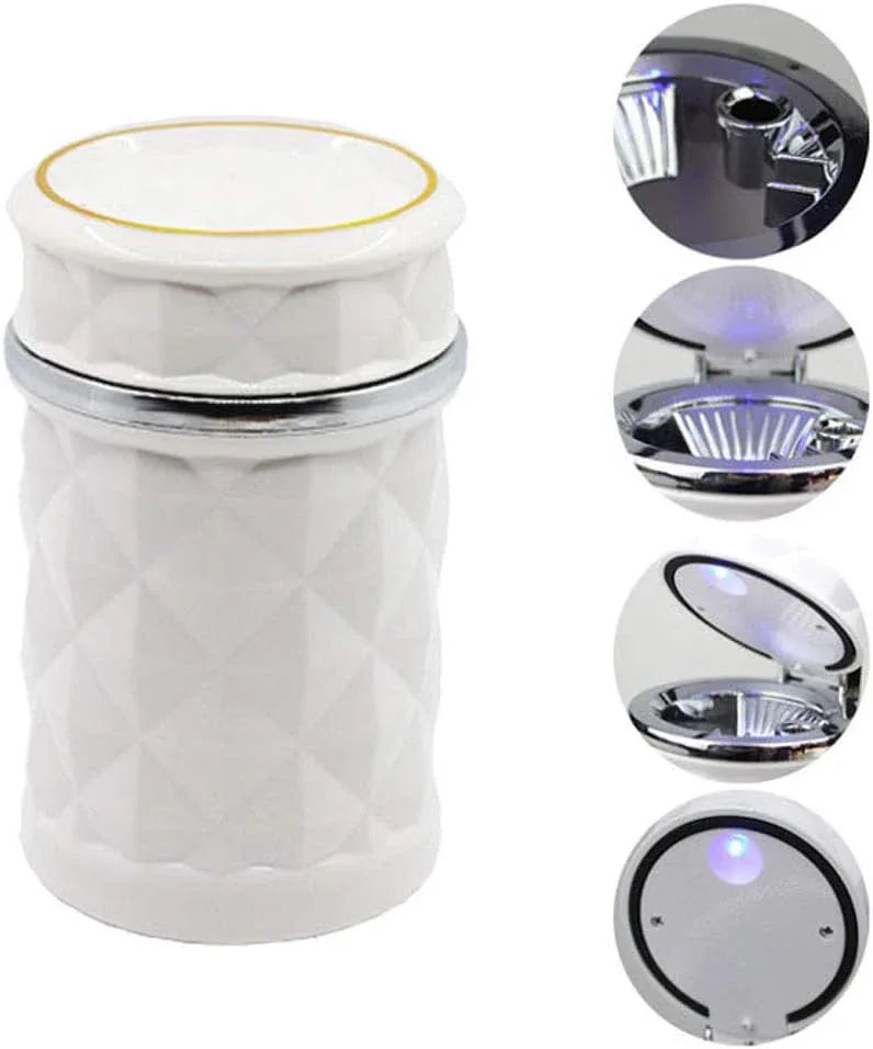 7932 Car Cupholder Travel Ashtray With Lid And Led Light Portable With Blue Led Light Ideal Decorative Cigar Ash Bucket Cigarette Ashtray Car Waste Bin - Zidbik