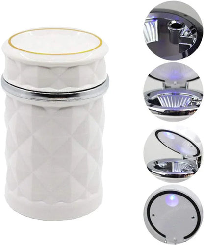 7932 Car Cupholder Travel Ashtray With Lid And Led Light Portable With Blue Led Light Ideal Decorative Cigar Ash Bucket Cigarette Ashtray Car Waste Bin - Zidbik