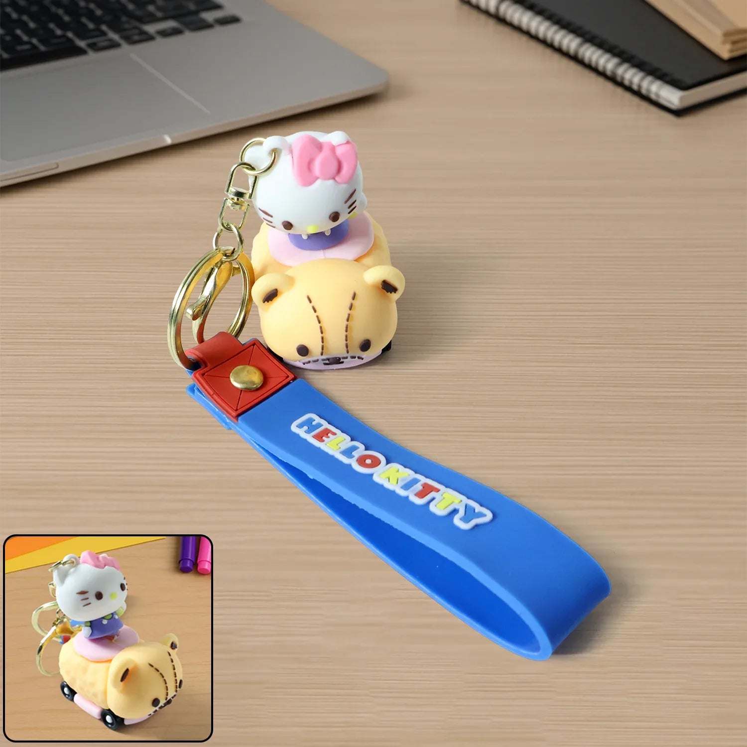 Cute Cartoon Cat Riding Toy Car Silicone Keychain (1 Pc) - Zidbik
