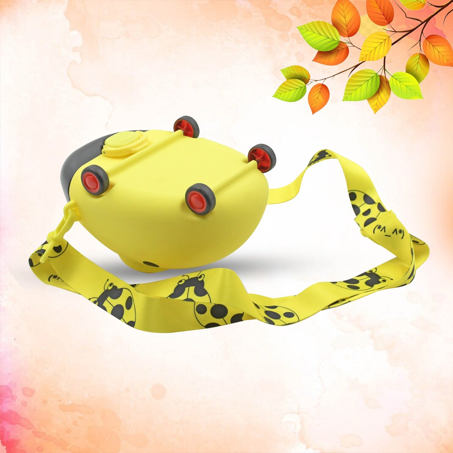 8822 Cute Plastic Bug Shape Water Bottle With Adjustable Shoulder Strap 4 Wheel   Straw Portable Drinking Cup Water Bottle For Kids  Water Bottle  Return Gift For Kids  Water Bottle With Straw  School Kinds Water Bottle (1 Pc) - Zidbik