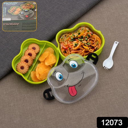 Double Layer Froggy Shape Lunch Box With Spoon (1 Pc  Mix Color) - Zidbik