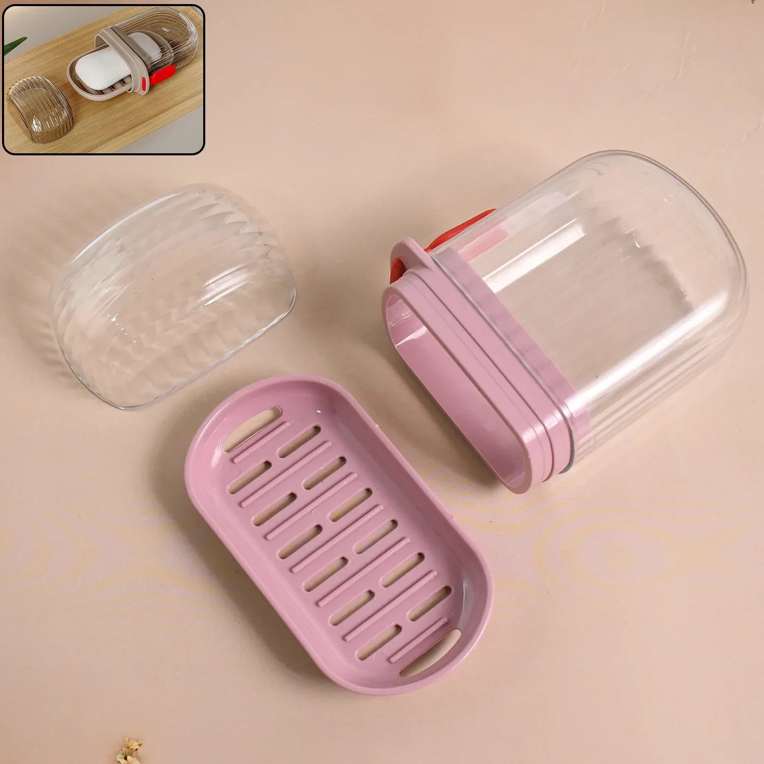 Multipurpose Plastic Soap Dish With Transparent Dust-proof Lid Sabudani (1 Pc) - Zidbik