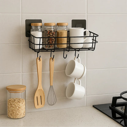 Heavy-duty Self-adhesive Wall Storage Baskets With Hooks (Pack Of 2) - Zidbik