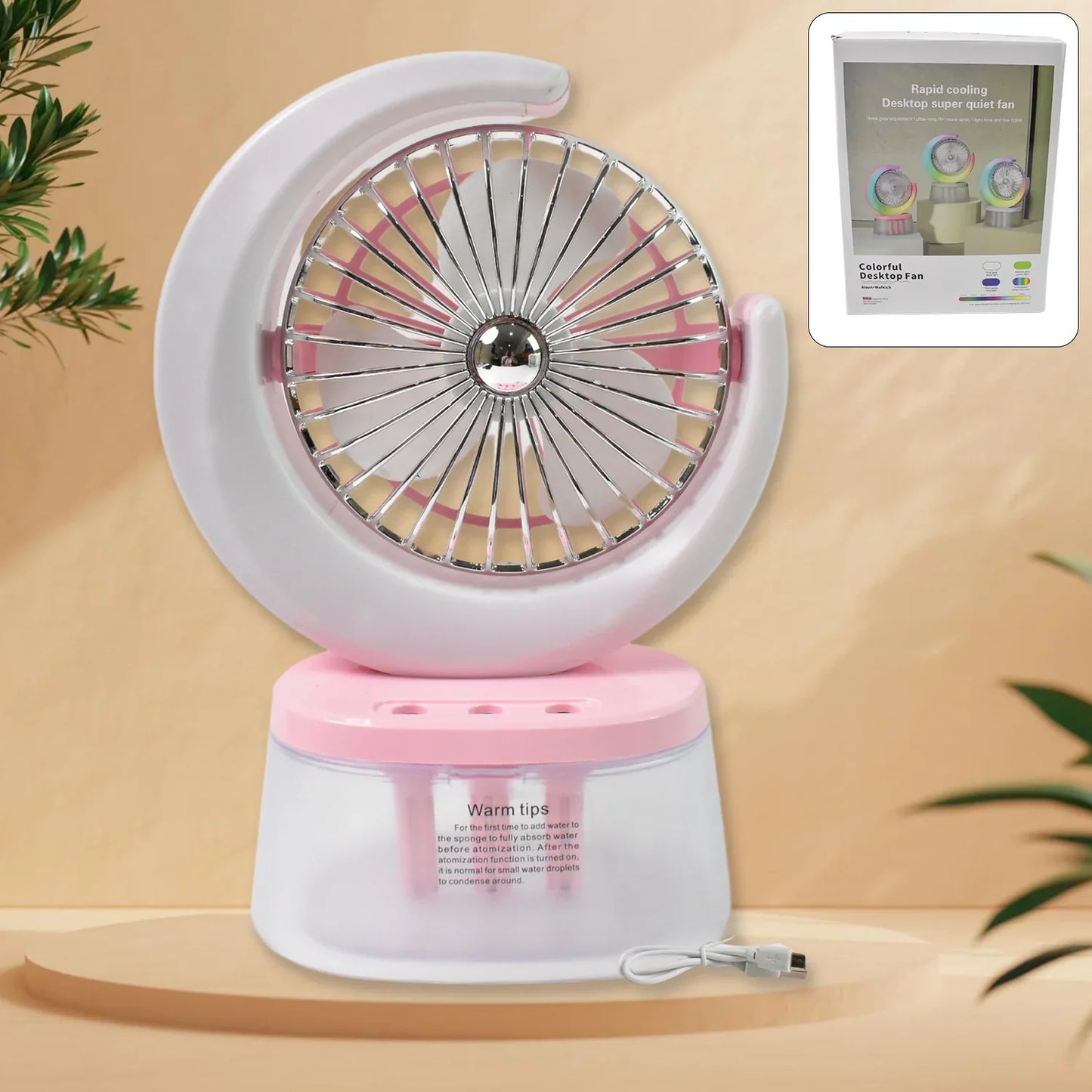 Desktop Fan - Camping Fan With Led Light Portable Humidifying Fan (1 Pc Plug Play Fan) - Zidbik