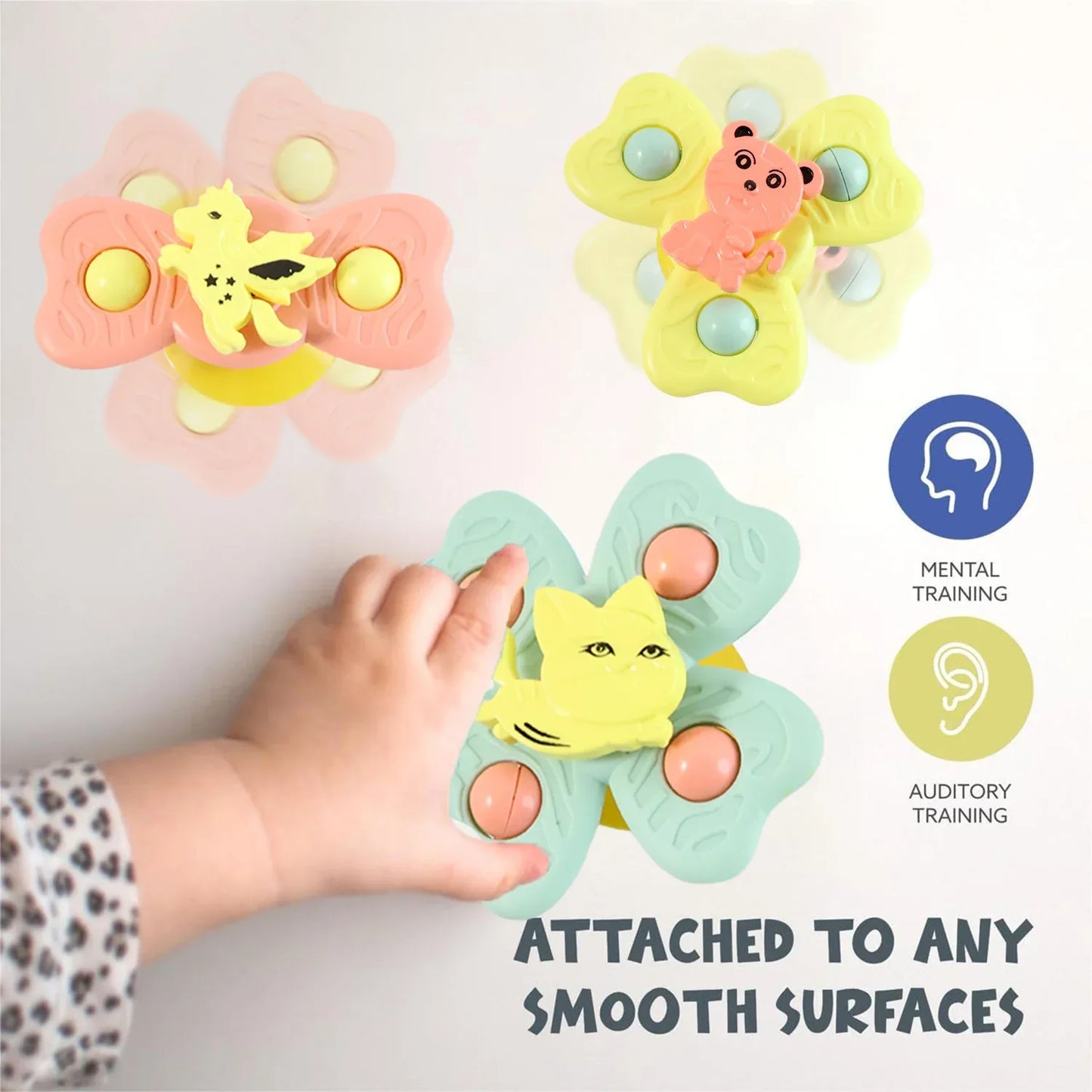 Buzzy Baby Spinner Toy Set Suction Cup Spinning Toys (3 Pc Set) - Zidbik