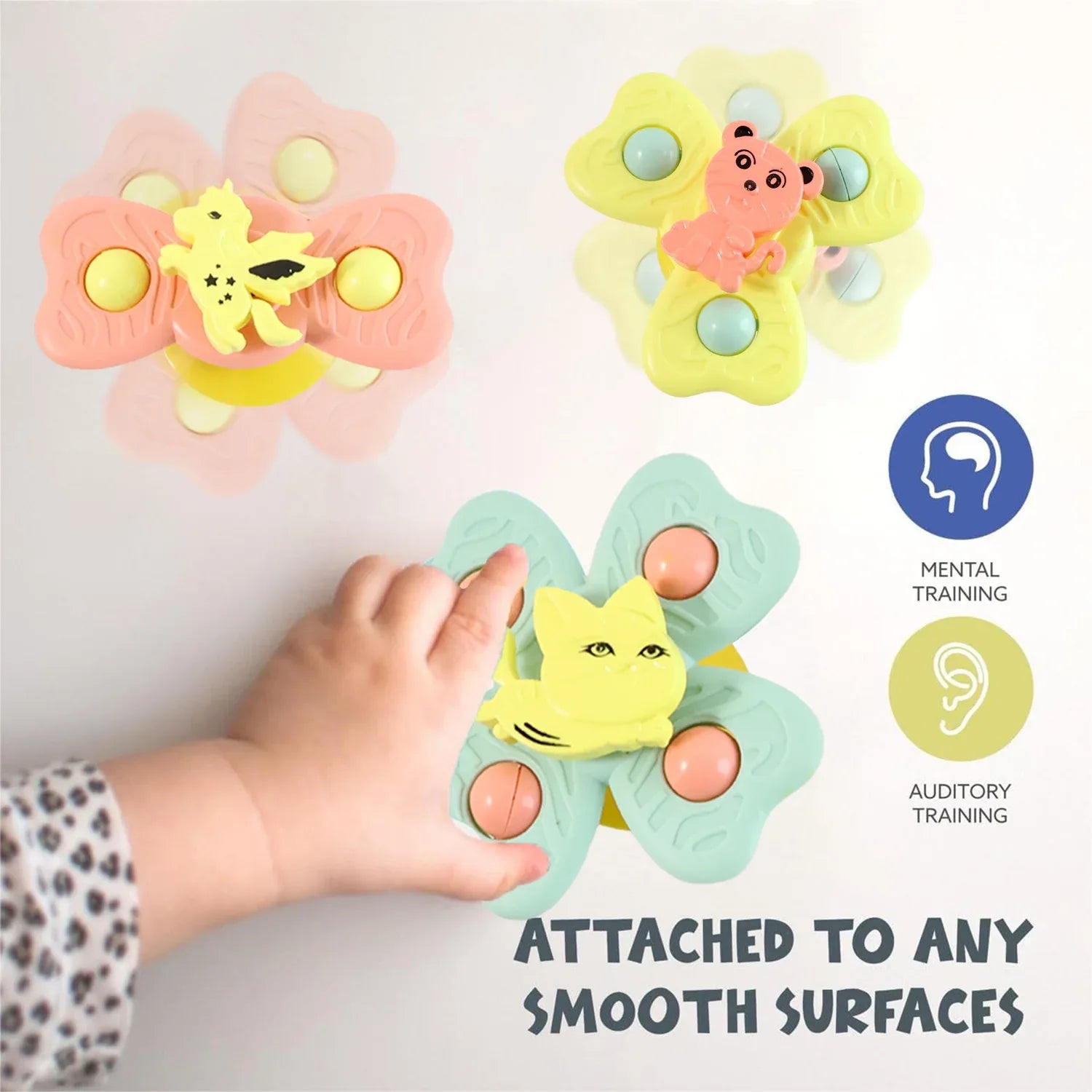 Buzzy Baby Spinner Toy Set Suction Cup Spinning Toys (3 Pc Set) - Zidbik