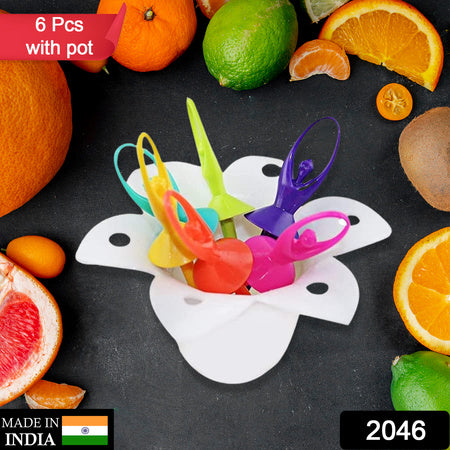 2046 Dancing Doll Fruit Fork Cutlery Set With Stand Set Of 6. - Zidbik