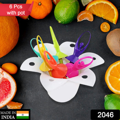 2046 Dancing Doll Fruit Fork Cutlery Set With Stand Set Of 6. - Zidbik