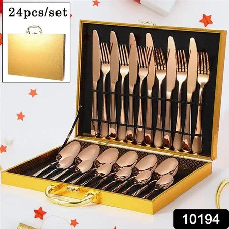 Kitchen Tableware Flatware Sets Kitchen Forks Spoons With Gift Box (24 Pcs Set) - Zidbik