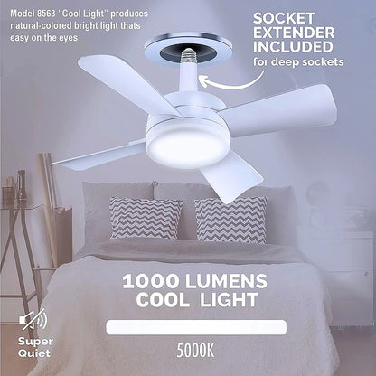 17845 Socket Fan Light Original - Cool Light Led Ceiling Fans With Lights And Remote Control Replacement For Lightbulb - Bedroom Kitchen Living Room1000 Lumens 5000 Kelvins Cool Leds (Remote Battery Not Included) - Zidbik
