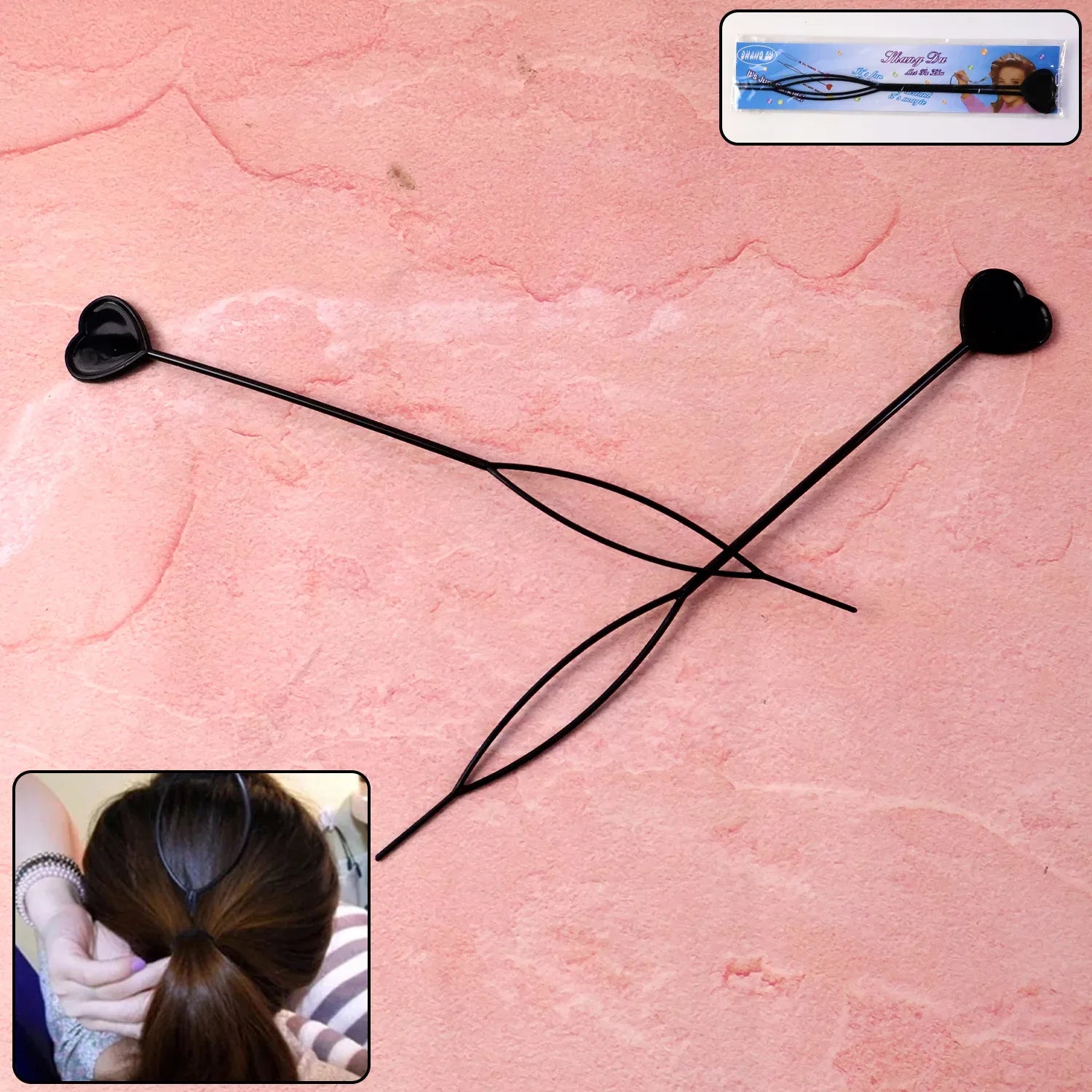 Heart-shaped Hairpin Set (2 Pcs) - Zidbik