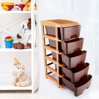 1151 5tier Plastic Modular Drawer System For Multiple Use (Brown Colour) - Zidbik