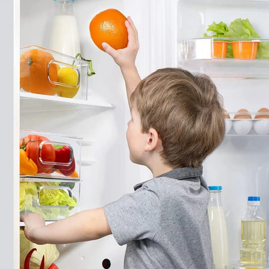 5776 Plastic Refrigerator Organizer Bins Set Of 2 Stackable Fridge Organizers With Handle Clear Organizing Food Fruit Vegetables Pantry Storage Bins For Freezer Kitchen Cabinet Organization And Storage (2 Pcs Set Mix Color) - Zidbik