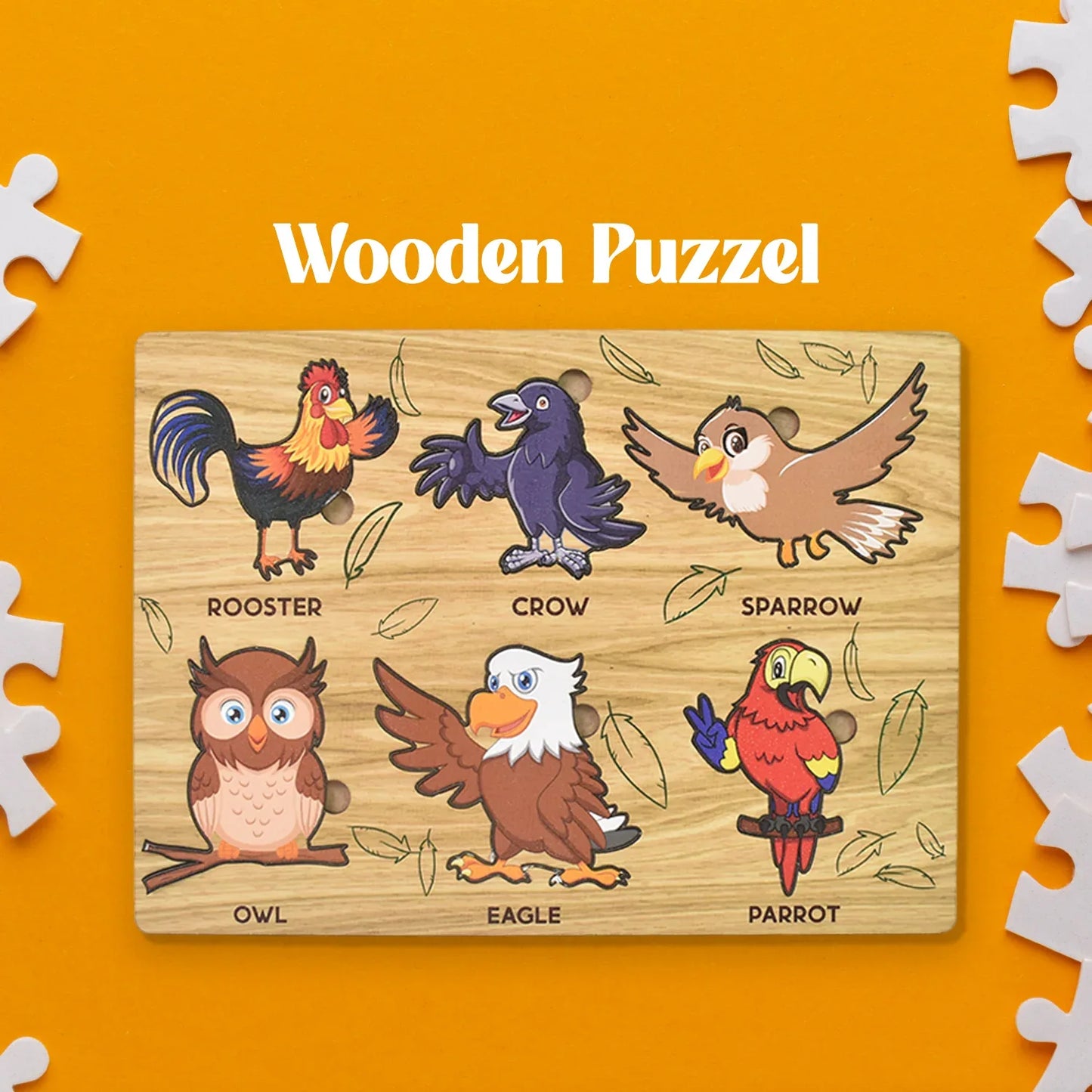 Wooden Bird Puzzle Learning Educational Board (1 Set 2820 Cm) - Zidbik