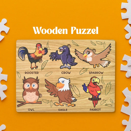 Wooden Bird Puzzle Learning Educational Board (1 Set 2820 Cm) - Zidbik