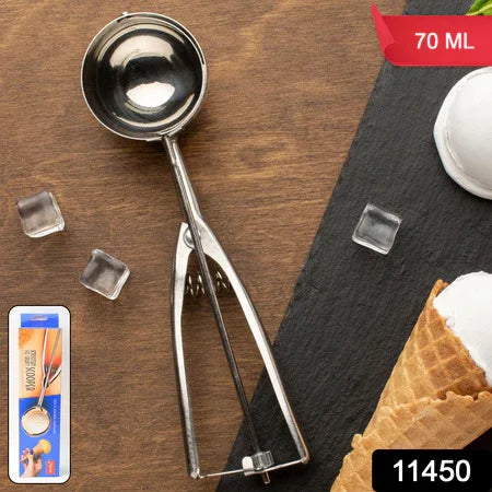 Premium Stainless Steel Ice Cream Scoop With Trigger Release Approx 70 Ml Capacity - Zidbik