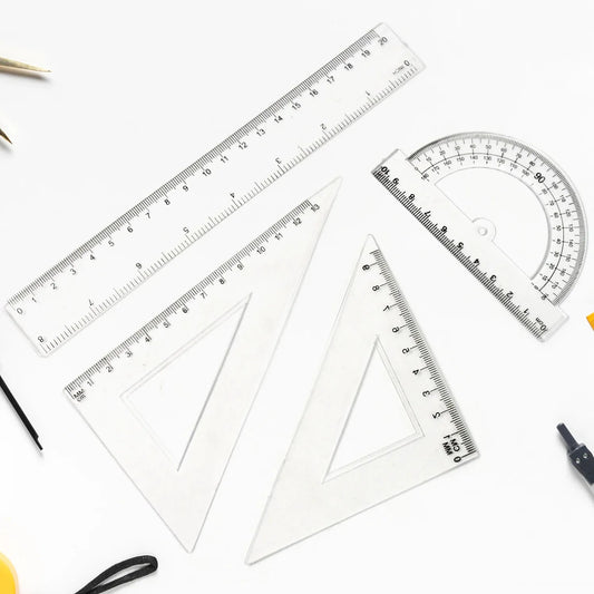 Plastic Geometry Set Triangle Ruler Protractor Straight Ruler (4 Pcs Set) - Zidbik