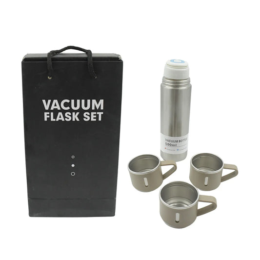 2834 Stainless Steel Vacuum Flask Set With 3 Steel Cups Combo For Coffee Hot Drink And Cold Water Flask Ideal Gifting Travel Friendly Latest Flask Bottle. (500ml) - Zidbik