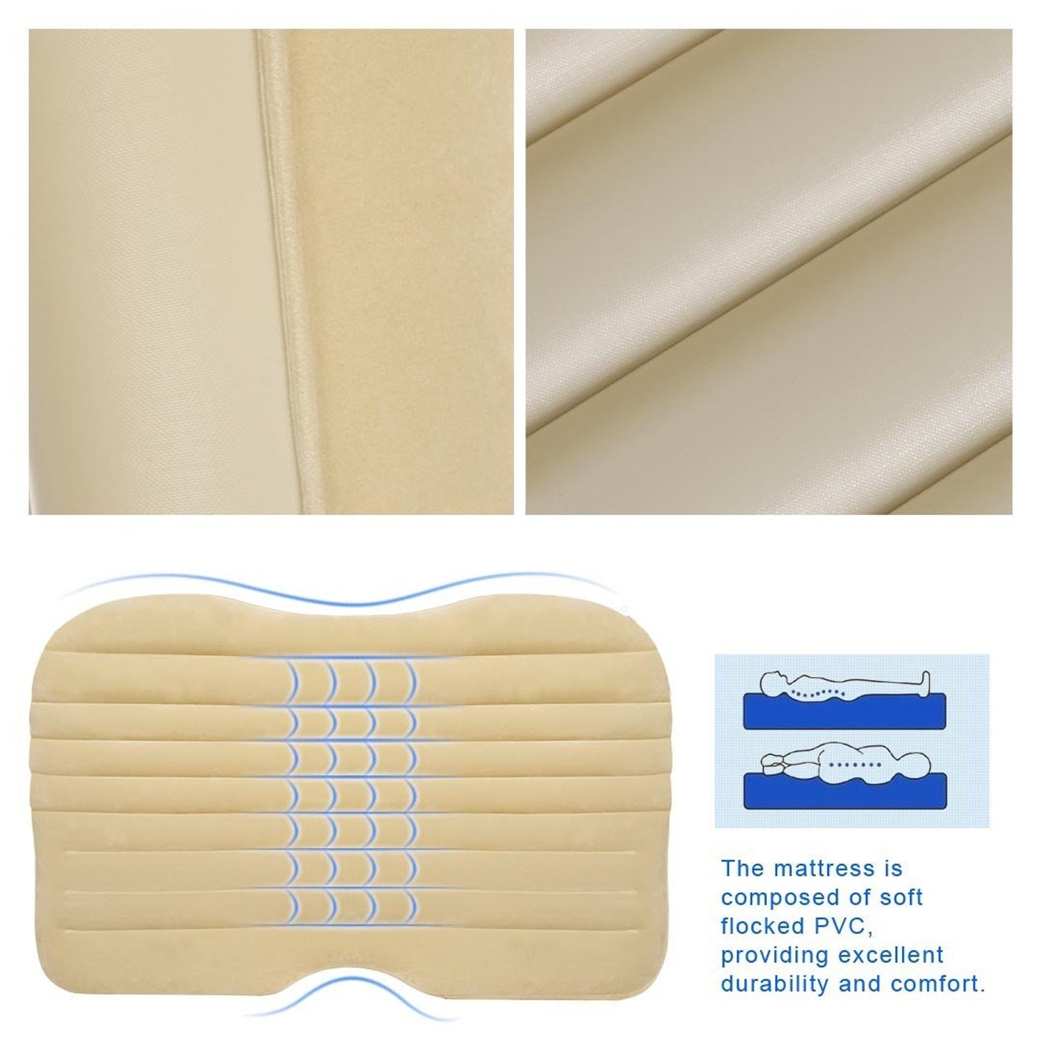 8043 Car Inflatable Bed With 2 Pillows   Air Pump (Portable) For Travel Camping Vacation  Polyester Inflatable Travel Car Bed Air Sofa With Two Inflatable Pillow And Air Pump For Car Back Seat Air Pump Random Colour - Zidbik