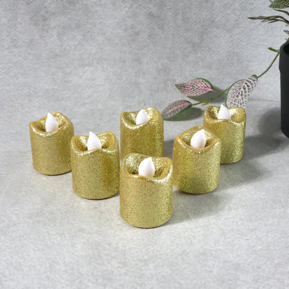 Christmas Premium Glitter Led Tealight Candles (6 Pc Set) - Zidbik