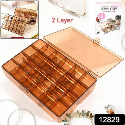 12829 2 Layer Acrylic Jewelry Storage Box Dustproof Earring Box Storage Box Portable Nail Art Storage Case 24-grid Small And 6-grid Big Case Makeup Vanity Box (1 Pc 30 Compartment) - Zidbik