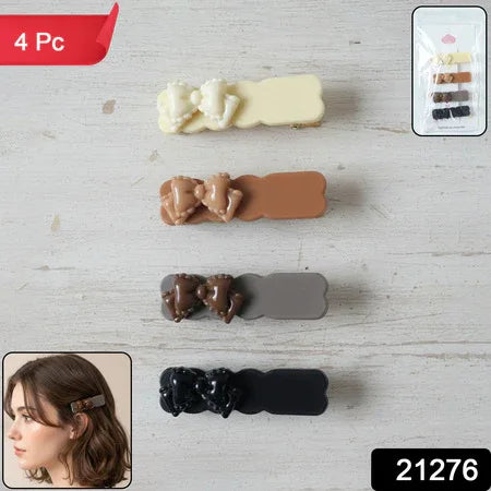 Elegant Bow Design Hair Clips Set (4 Pc) - Zidbik