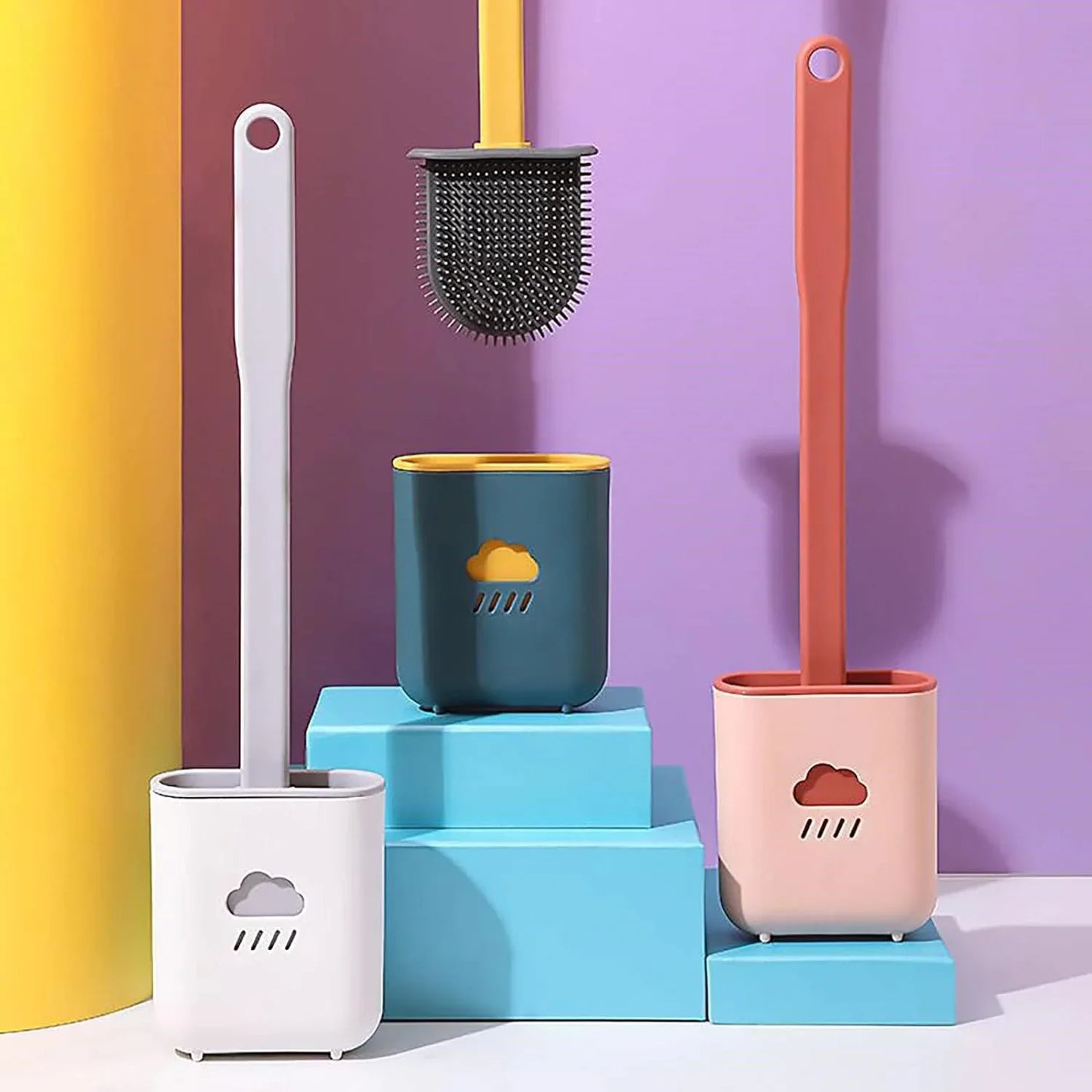 1410l Silicone Toilet Brush Flexible Soft Bristle Brush With Quick Dry Holder Cleaning Brush For Toilet Accessories ( Without Sticker Box ) - Zidbik
