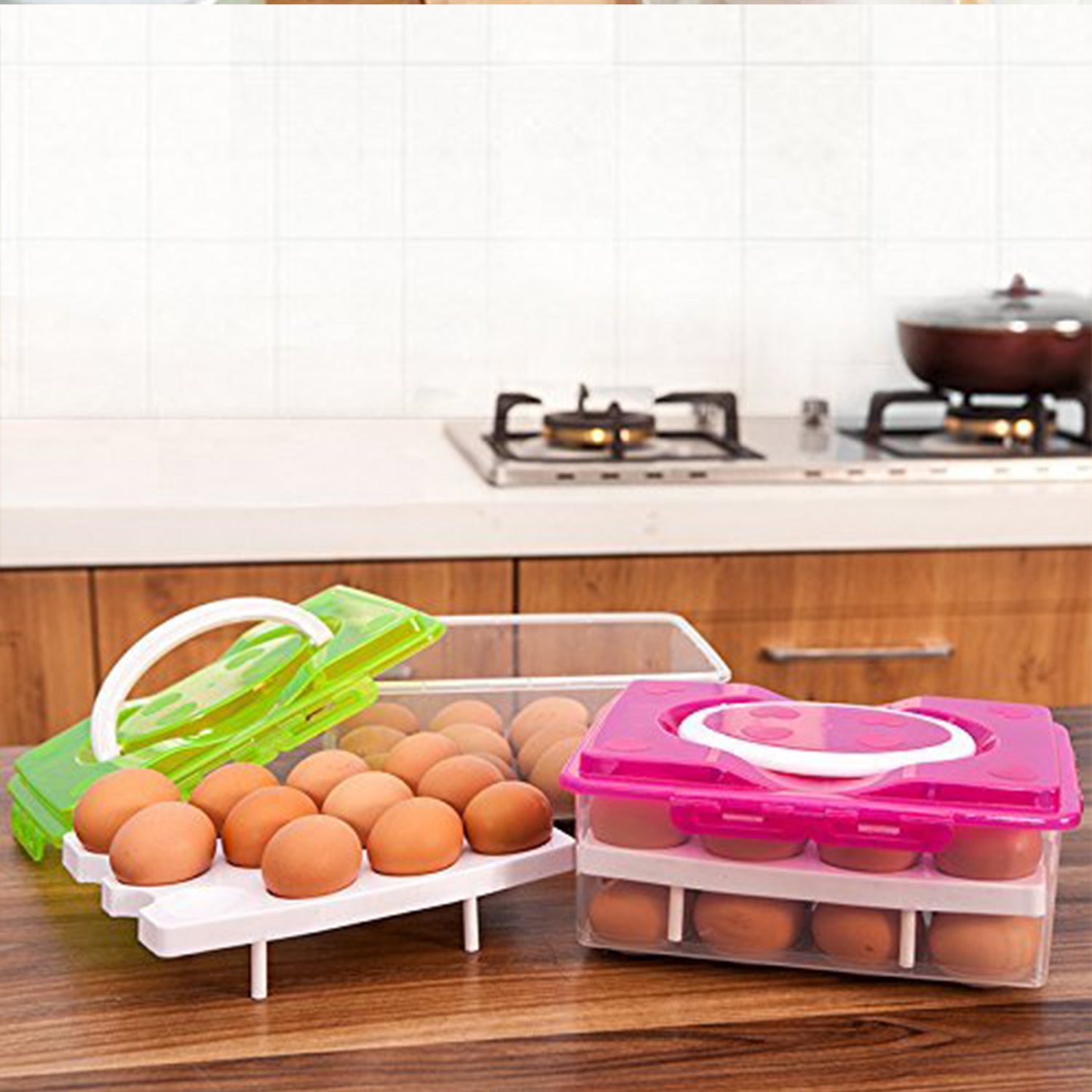 5725 2layer 32 Grid Egg Tray With Lid Egg Carrier Holder For Refrigerator Camping Food Storage Container With Handle (1 Pc ) - Zidbik