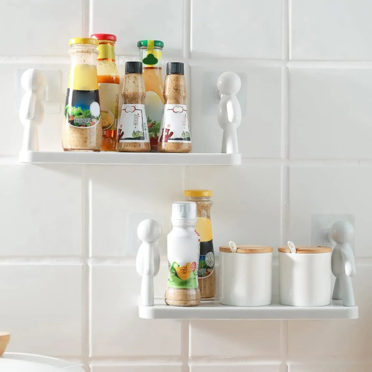 9271b Self Adhesive Cute Floating Shelves Wall Shelf Wall Mounted Organizer - Human Figurine Brown Box - Zidbik