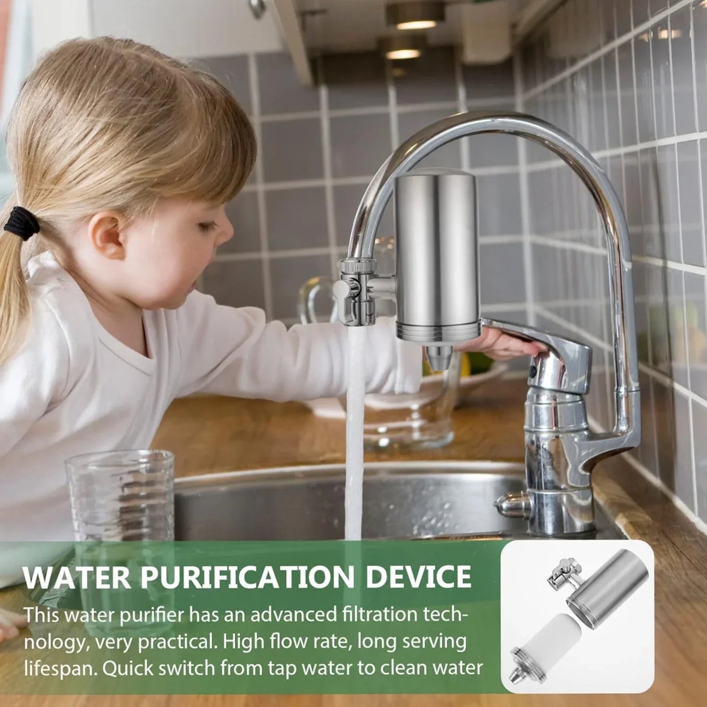 304 Stainless Steel Faucet Mount Water Filter Water Purifier (1 Set) - Zidbik