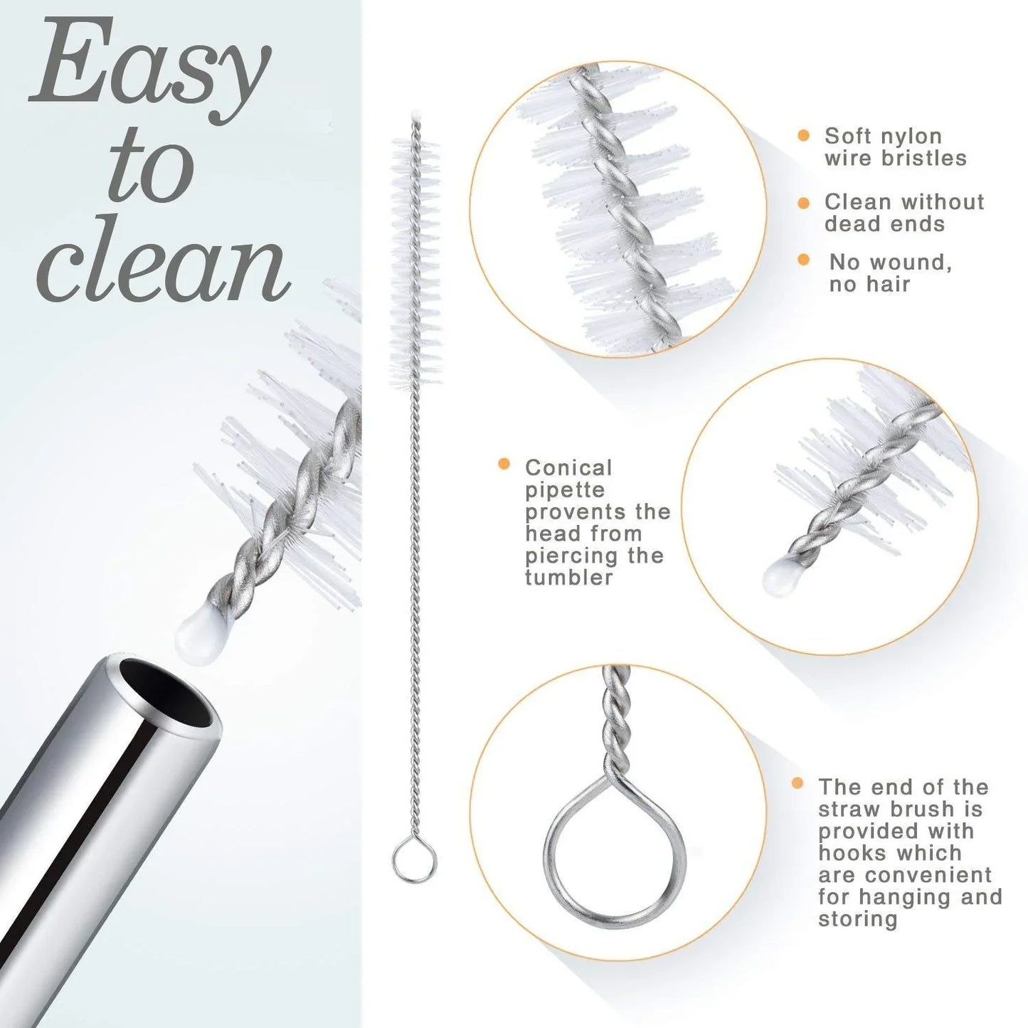 1733 Reusable Stainless Steel Drinking Straws Bent (4 Bent Straws 1 Brush) - Zidbik