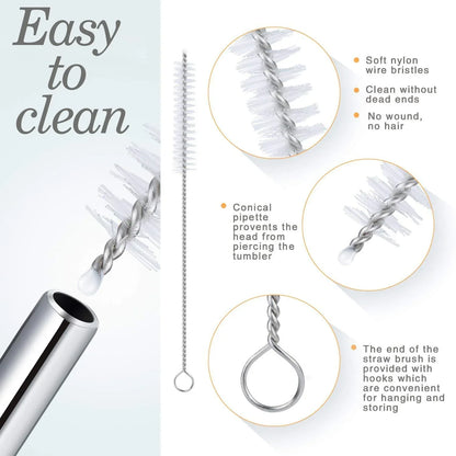 1733 Reusable Stainless Steel Drinking Straws Bent (4 Bent Straws 1 Brush) - Zidbik