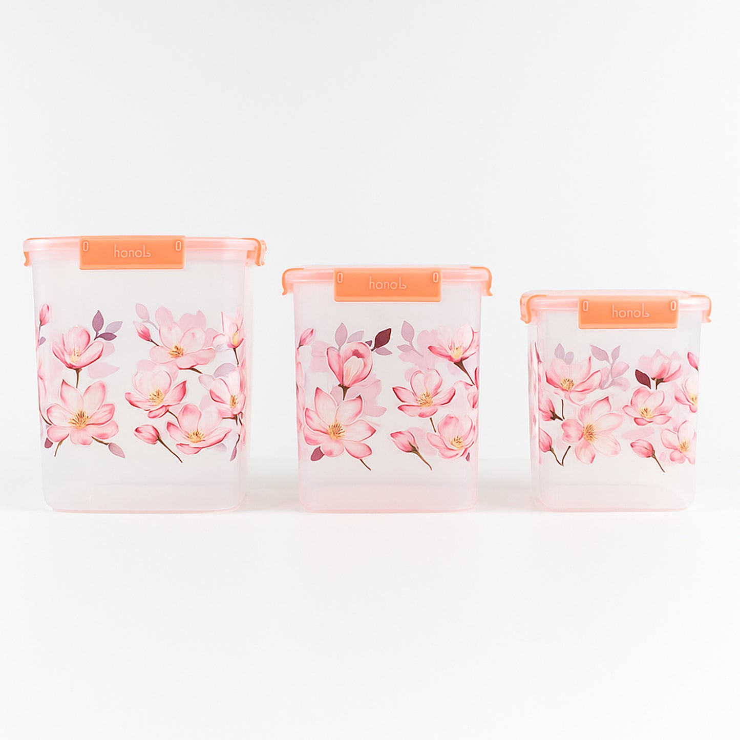 Square 3 Pcs Floral Printed Airtight Storage Container Set  Approx 2.8 Ltr 4.5 Ltr 6.9 Ltr (3 Pcs Set) - Zidbik