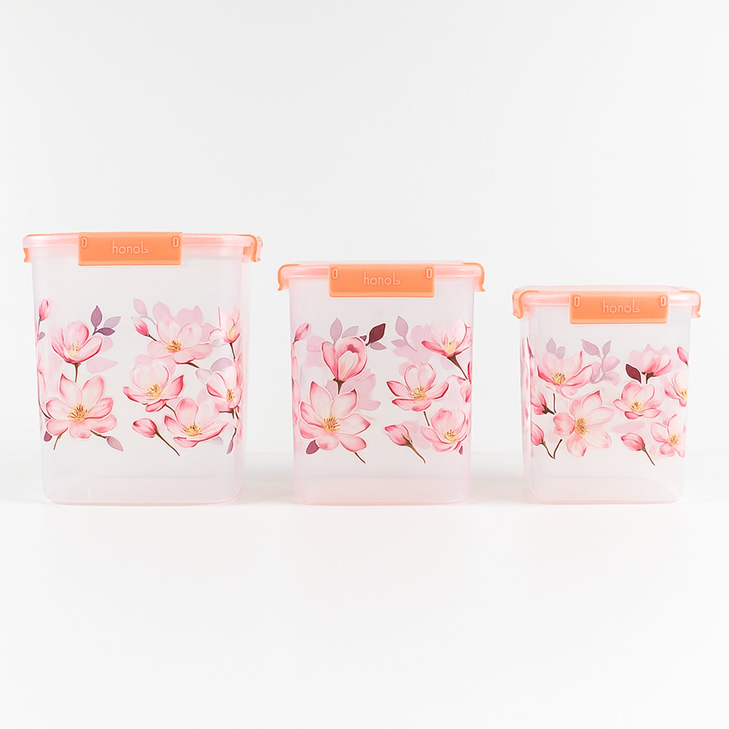 Square 3 Pcs Floral Printed Airtight Storage Container Set  Approx 2.8 Ltr 4.5 Ltr 6.9 Ltr (3 Pcs Set) - Zidbik