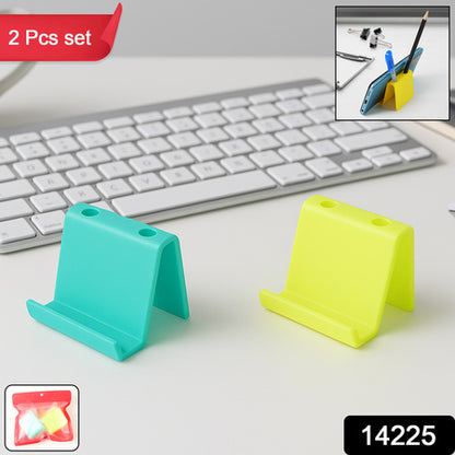 Multifunctional Plastic Mobile Phone Stand  Pen Holder (2 Pc  Mix Color) - Zidbik