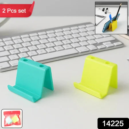 Multifunctional Plastic Mobile Phone Stand  Pen Holder (2 Pc  Mix Color) - Zidbik