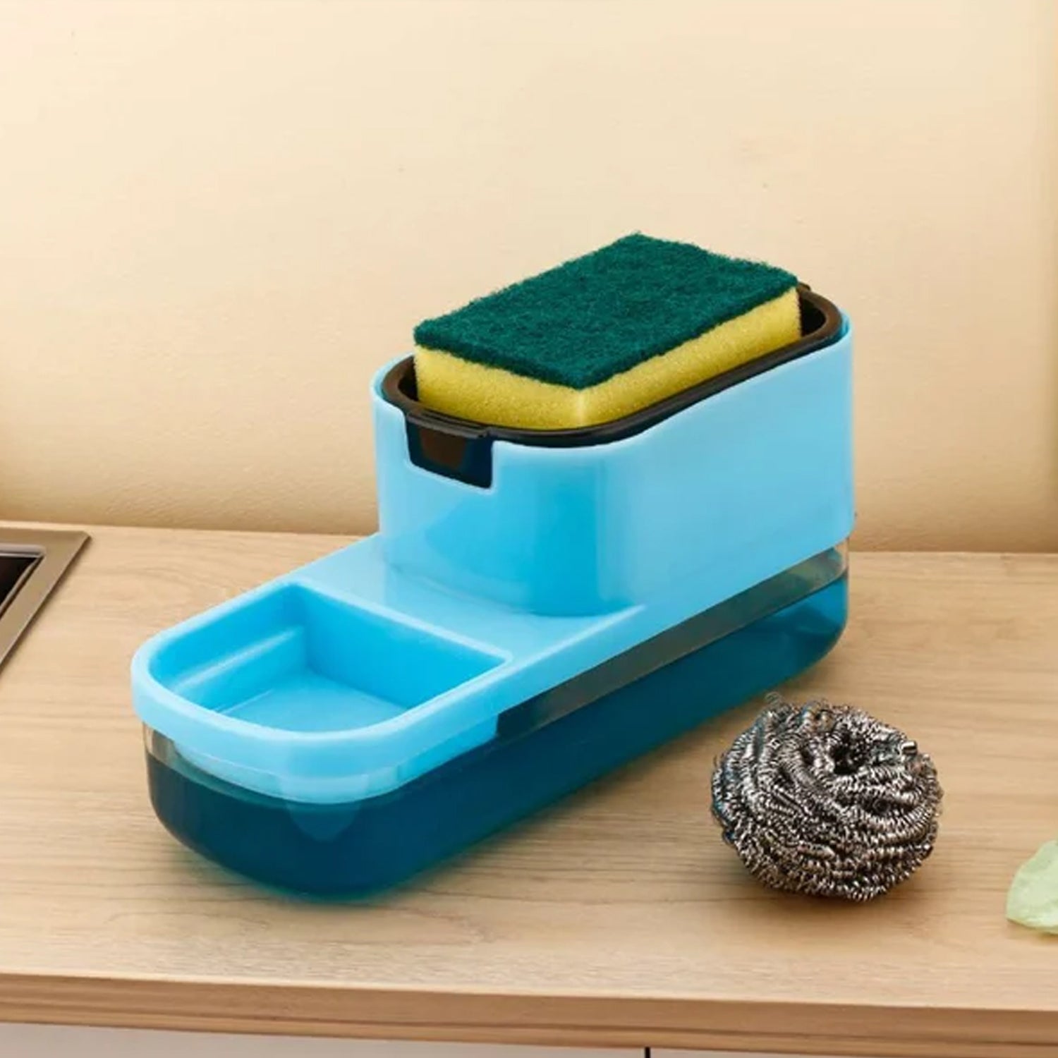 2 In 1 Plastic Dish Soap Liquid Dispenser Sponge Holder (1 Set) - Zidbik