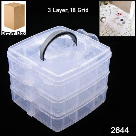 2644 3-tier 18 Sections Transparent Stackable Adjustable Compartment Slot Plastic Craft Storage Box - Zidbik