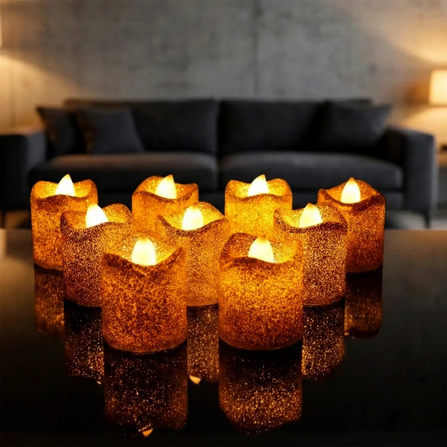 Christmas Premium Glitter Led Tealight Candles (9 Pc Set) - Zidbik