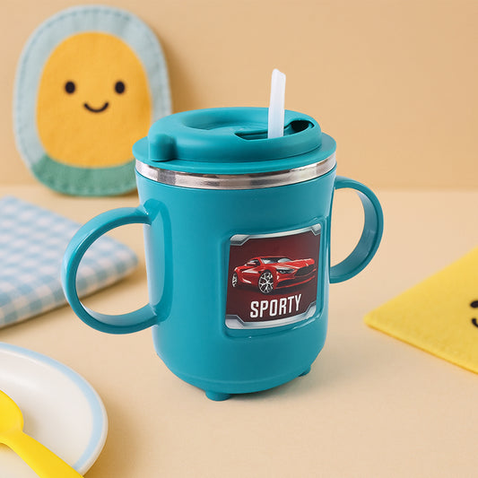 Kids Sporty Sipper Mug With Straw And Dual Handles Approx 300ml (1 Pc) - Zidbik