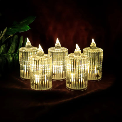 Premium Crystal Effect Led Flameless Candle Lights (5 Pc) - Zidbik