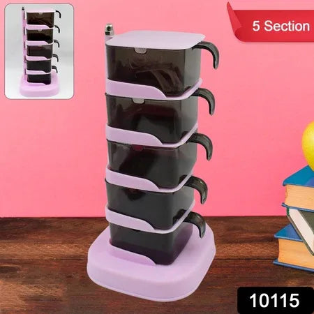 Rotating Spice Jars Vertical Rotatable Seasoning Box 5 Section Tier With 5 Spoon (1 Set) - Zidbik