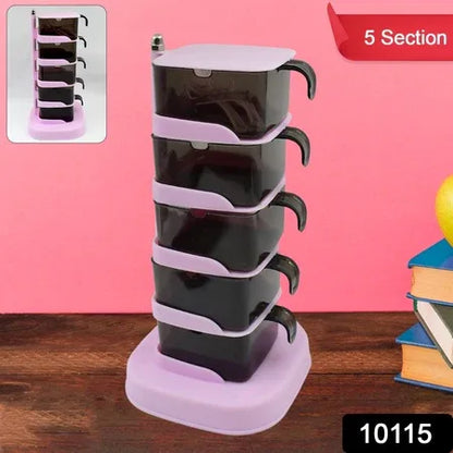 Rotating Spice Jars Vertical Rotatable Seasoning Box 5 Section Tier With 5 Spoon (1 Set) - Zidbik