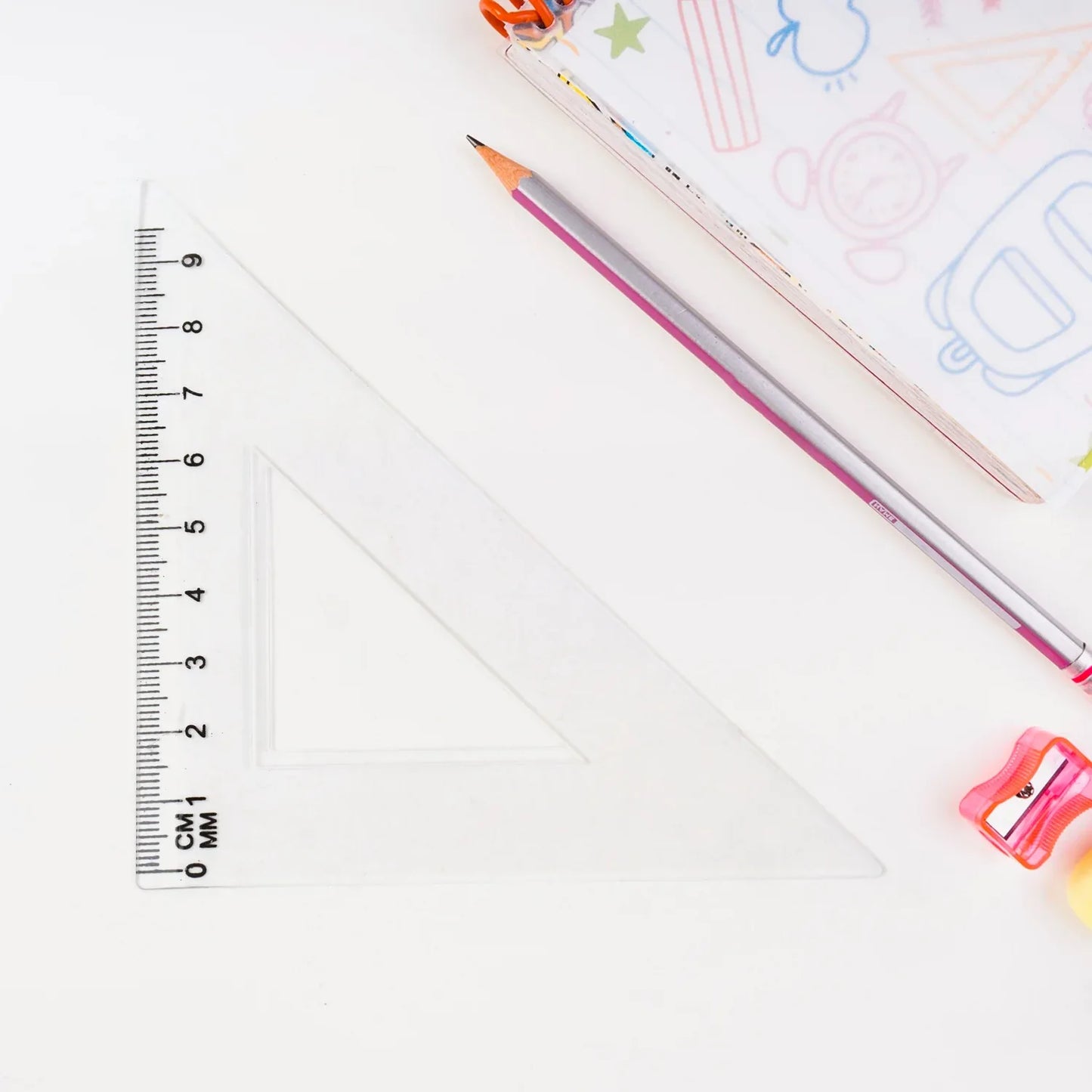 Plastic Geometry Set Triangle Ruler Protractor Straight Ruler (4 Pcs Set) - Zidbik