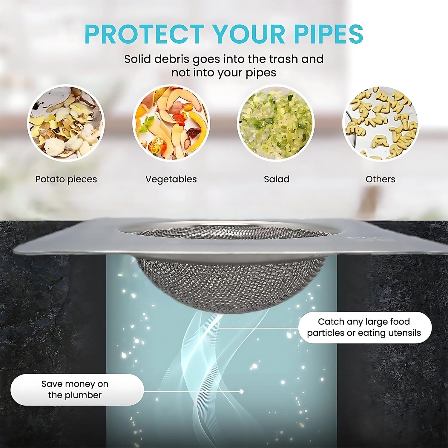 Stainless Steel Square Sink Strainer (1 Pc) - Zidbik