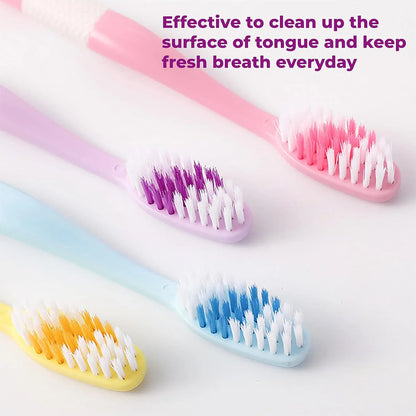 12814 2-in-1 Tooth Brush With Tongue Scraper Soft Bristle Long Handle (8pcs) Soft Toothbrush - Zidbik